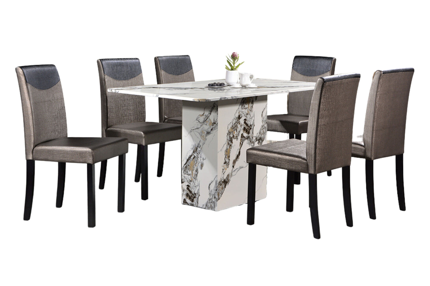 ALESSIO 4.6ft Rectangle 6-Seater Marble Dining Set