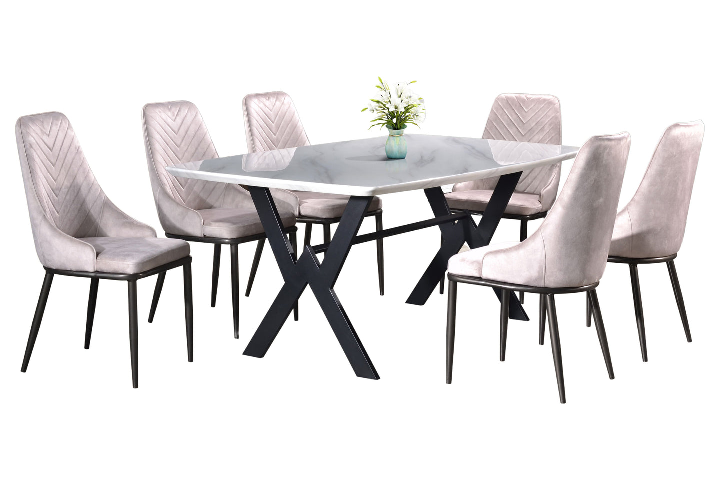 ELLA 6ft Rectangle 6-Seater Marble Dining Set