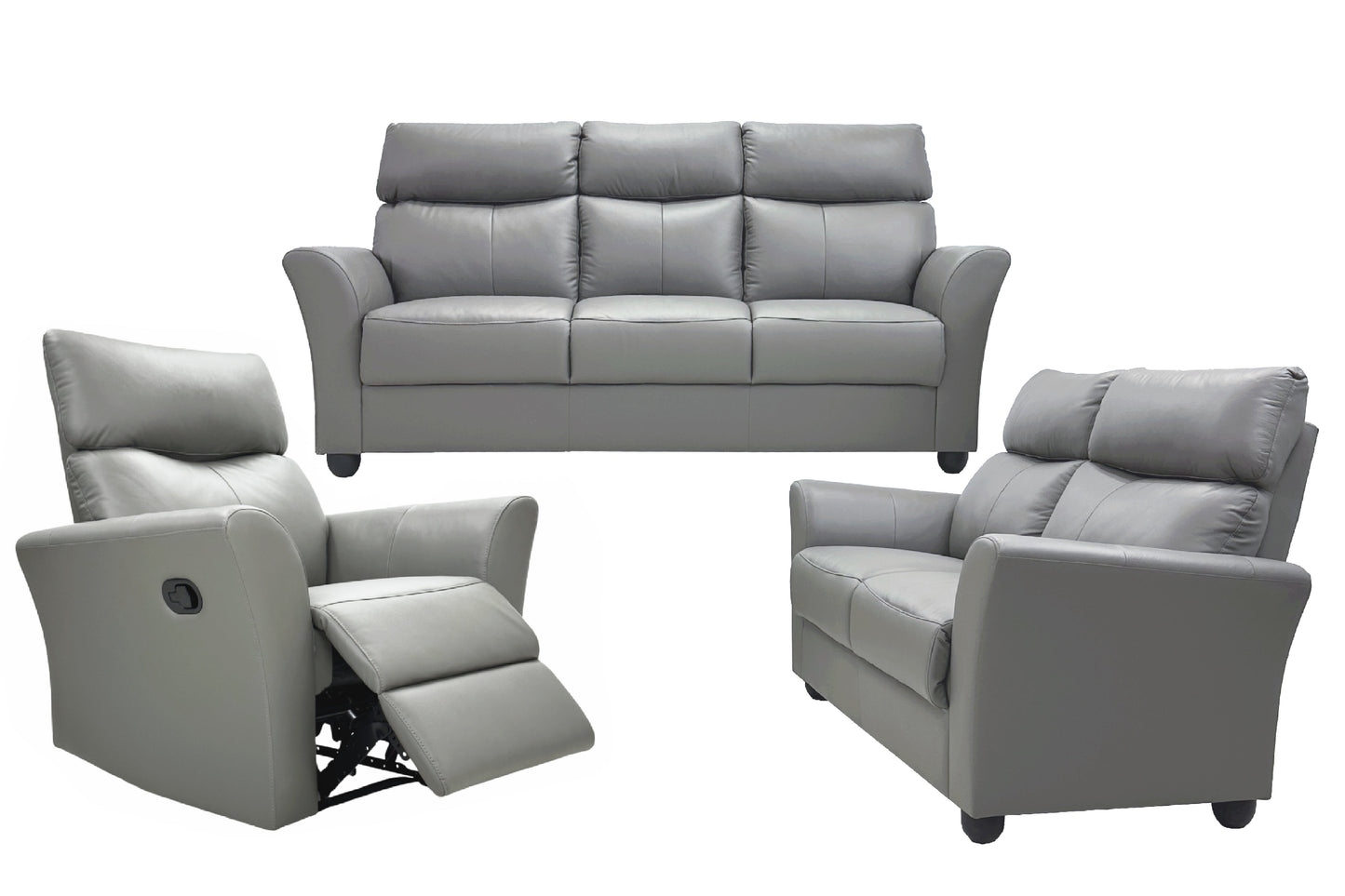 Elite Comfort Genuine Leather 2+3 Seater Plus Recliner Sofa Set (Slate Grey)