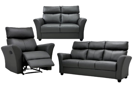 ELISE Genuine Leather 2+3 Seater Plus Recliner Sofa Set (Dark Grey)