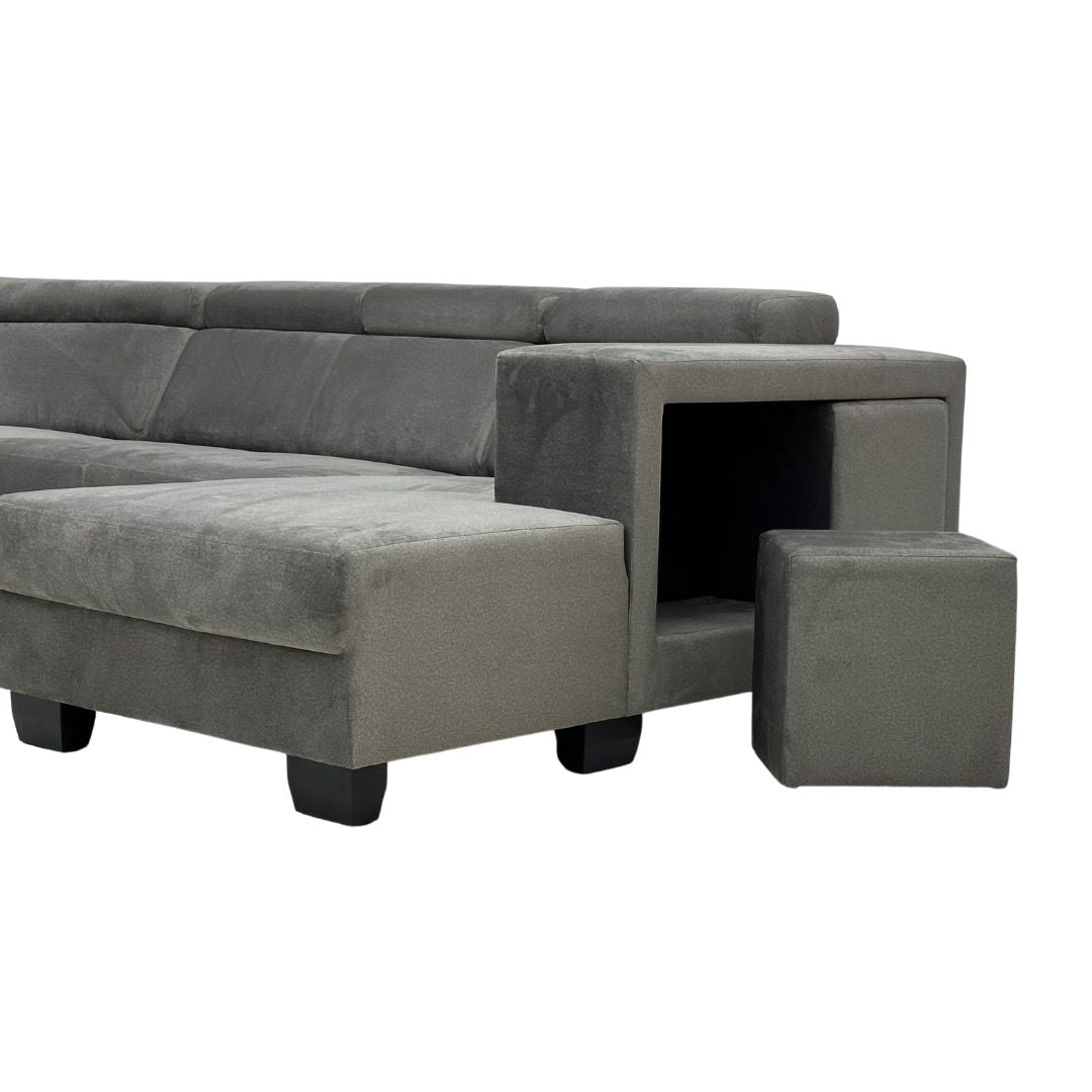 Grande Luxe 5-Seater Sectional Sofa with Cupholder and Stools