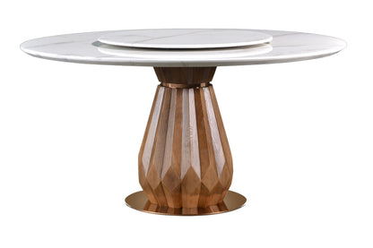 RENZO Round Marble Dining Table with Ashwood Base