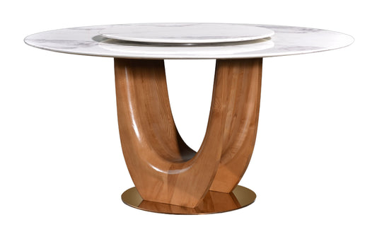 ZETA Round Marble Dining Table with Ashwood Base