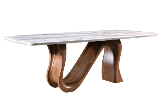 MARISA Rectangle Marble Dining Table with Ashwood Base