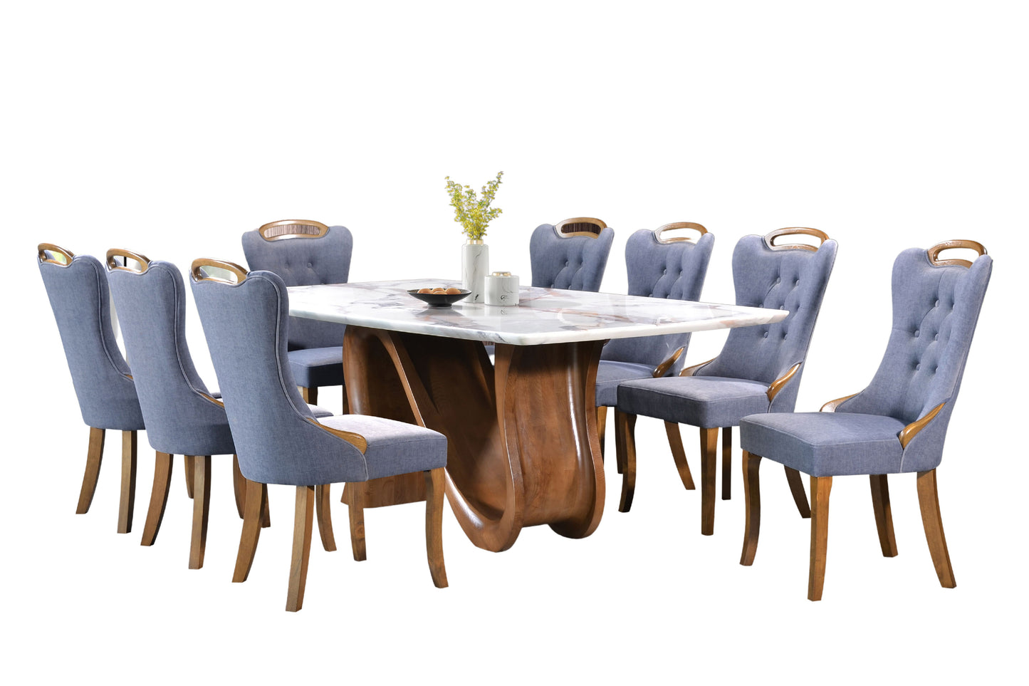 MARISA III Rectangle Ashwood Marble Dining Set (1+8)