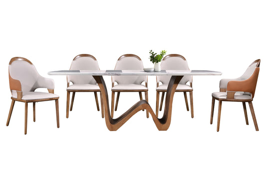 FIORELLA Rectangle Ashwood Marble Dining Set (1+8)