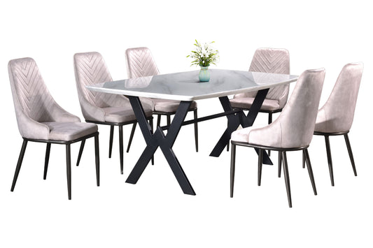 ELLA 6ft Rectangle 6-Seater Marble Dining Set