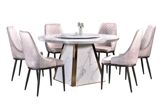 TERESA 6-Seater Round Marble Dining Set